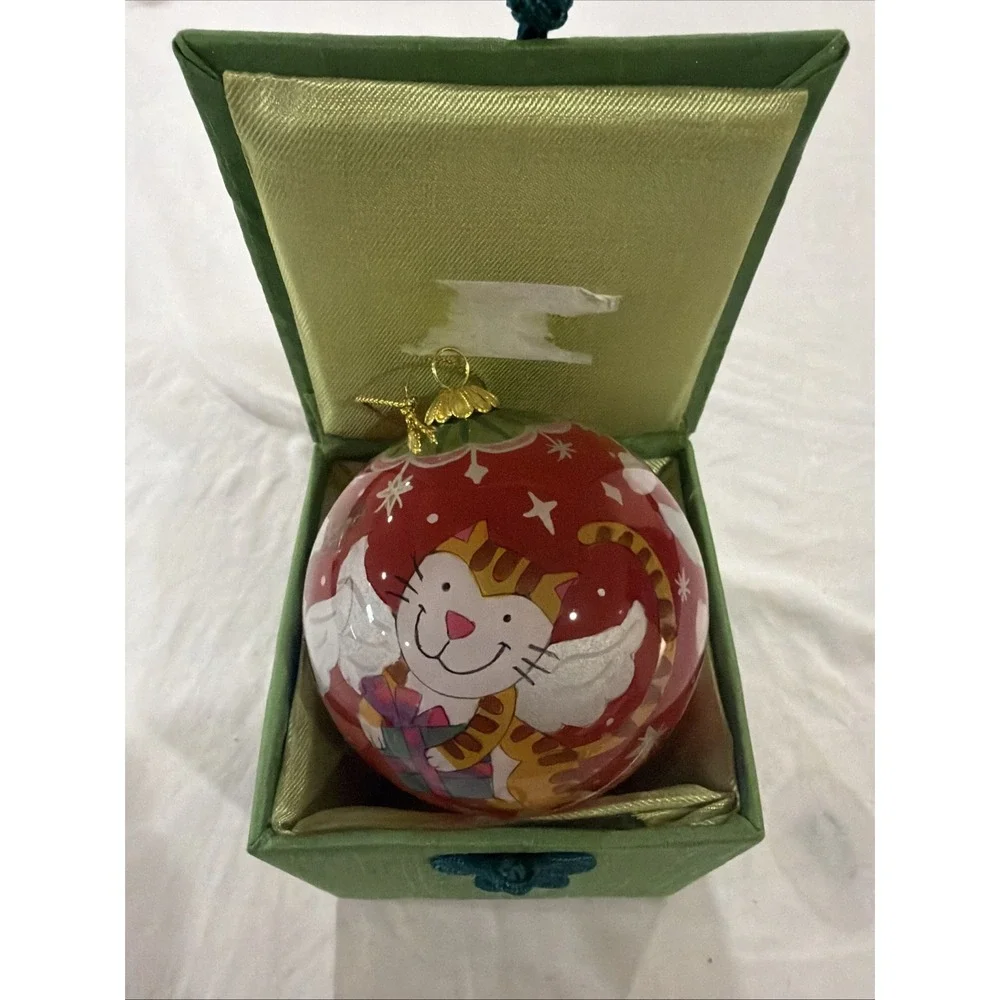 Pier One Li Bien‎ Cat Dog Lamb Angel Wings Hand Painted Glass Christmas Ornament